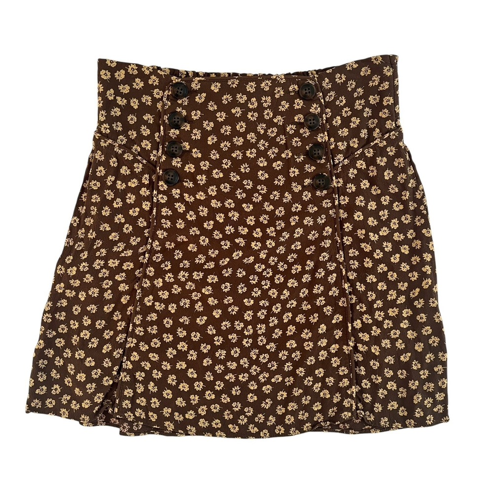 Madewell Women's Size XS Ditsy Floral High Waist Mini Skirt Green Brown‎ Button